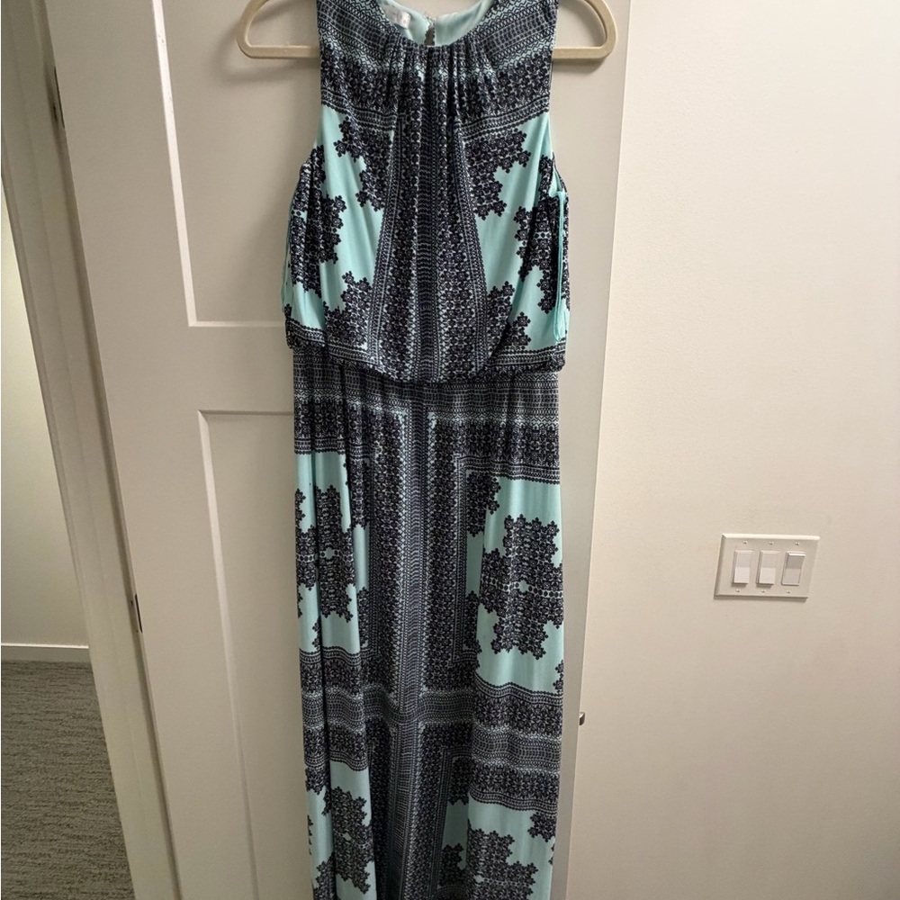 London Times Aqua and Navy Maxi Dress